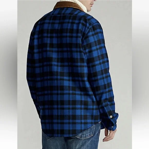 Polo Ralph Lauren Classic Fit Mens Blue/Black PLAID WOOL Shirt Sz XXL NWT.